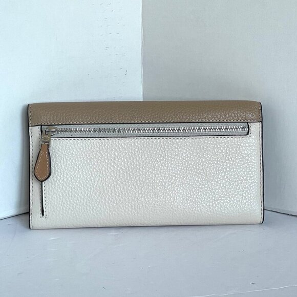 Coach Slim Trifold Wallet Womens Sandy Beige Leather CC816 Colorblock Snap - Picture 2 of 8